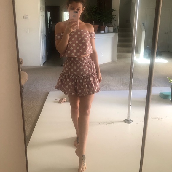 Pink polka dot matching skirt set - Picture 2 of 3